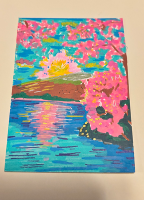 Cherry Blossom Landscape aceo art card thumbnail 1
