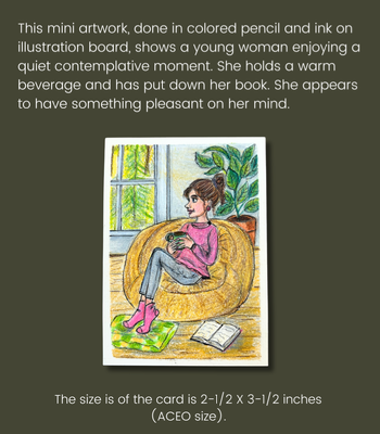 A Quiet Moment ACEO - Colored Pencil & Ink on Illustration Board aceo art card thumbnail 2