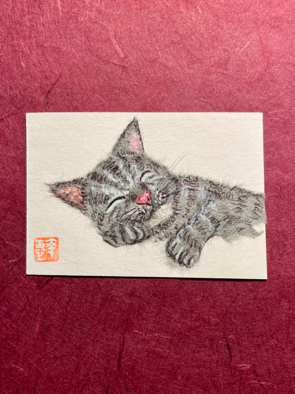 Kitty’s zzzz….-Japanese Washi art aceo art card