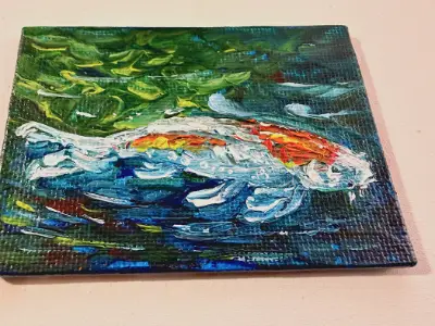 Koi Fish Series 1 of 2 Original ACEO – Impressionistic Palette‑Knife on Archival Canvas Panel aceo art card thumbnail 2