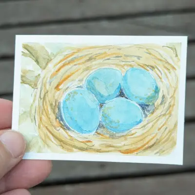 Blue aceo art card thumbnail 3
