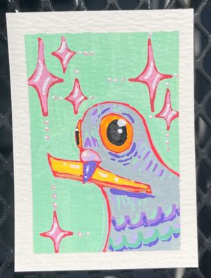 French FrEYE Pigeon aceo art card thumbnail 2