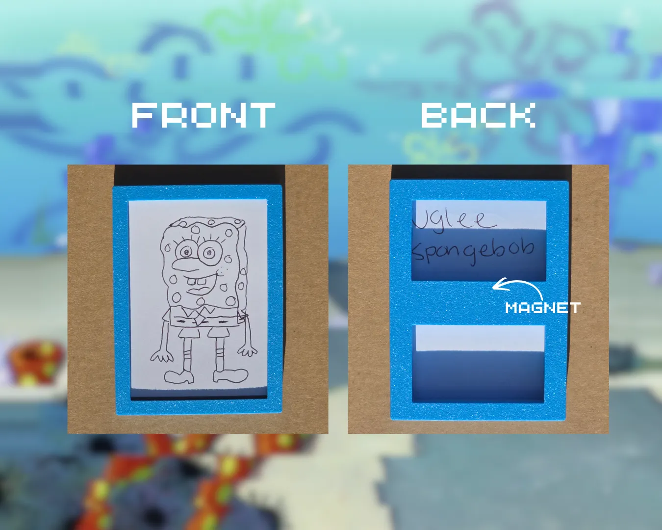 Uglee Spongebob w/ 3D PRINTED MAGNETIC FRAME aceo art card