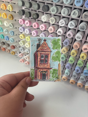 “Tall House” Urban Sketch aceo art card thumbnail 2