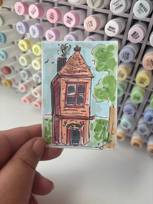 “Tall House” Urban Sketch aceo art card thumbnail 1
