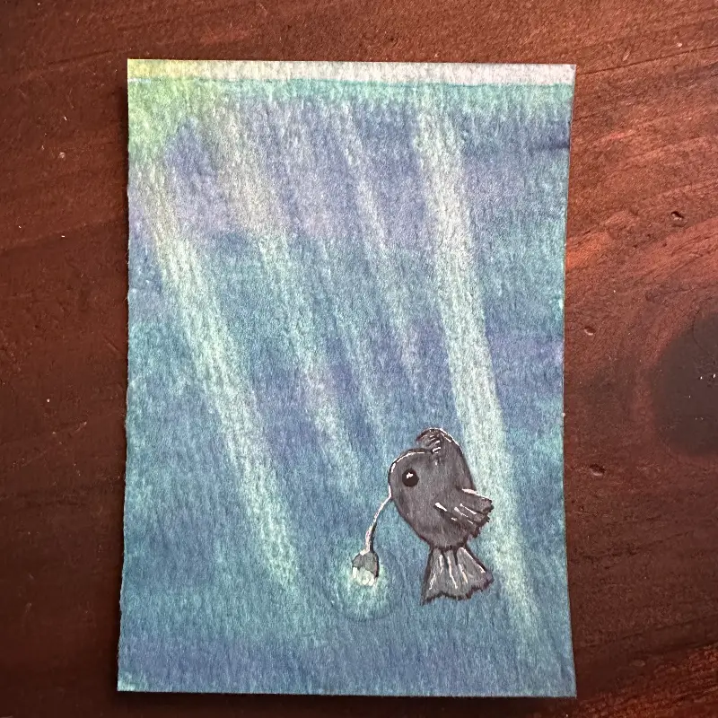 Anglerfish finds the sunlight aceo art card