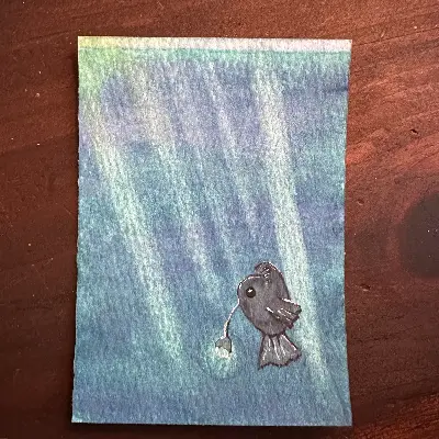 Anglerfish finds the sunlight aceo art card thumbnail 1