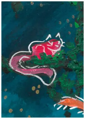 Color Cat- Red with an Orange Peak aceo art card thumbnail 2