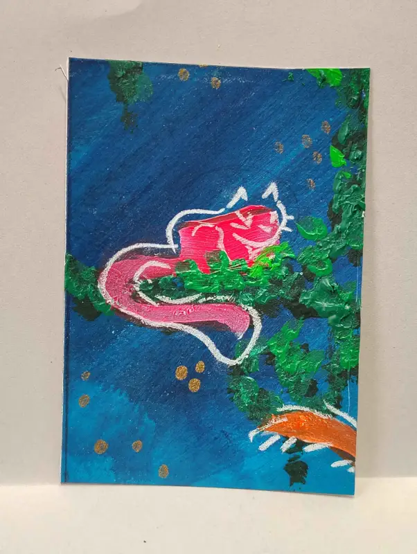 Color Cat- Red with an Orange Peak aceo art card
