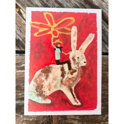 Cowboy on a Bunny "Uncommon Objects" aceo art card thumbnail 1