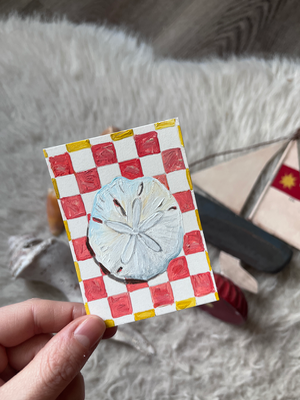 Seashells + Checkers 2 - Sand dollar aceo art card thumbnail 1