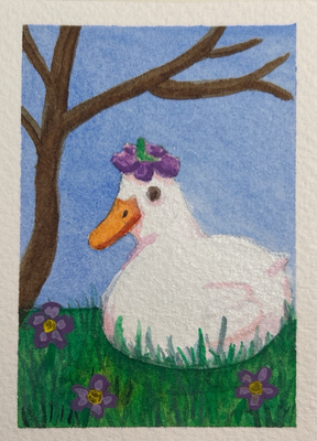 Duck with flower hat aceo art card thumbnail 2