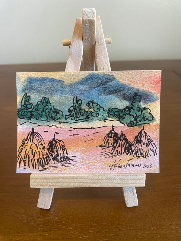 Haystacks - Countryside Series #2/9 aceo art card