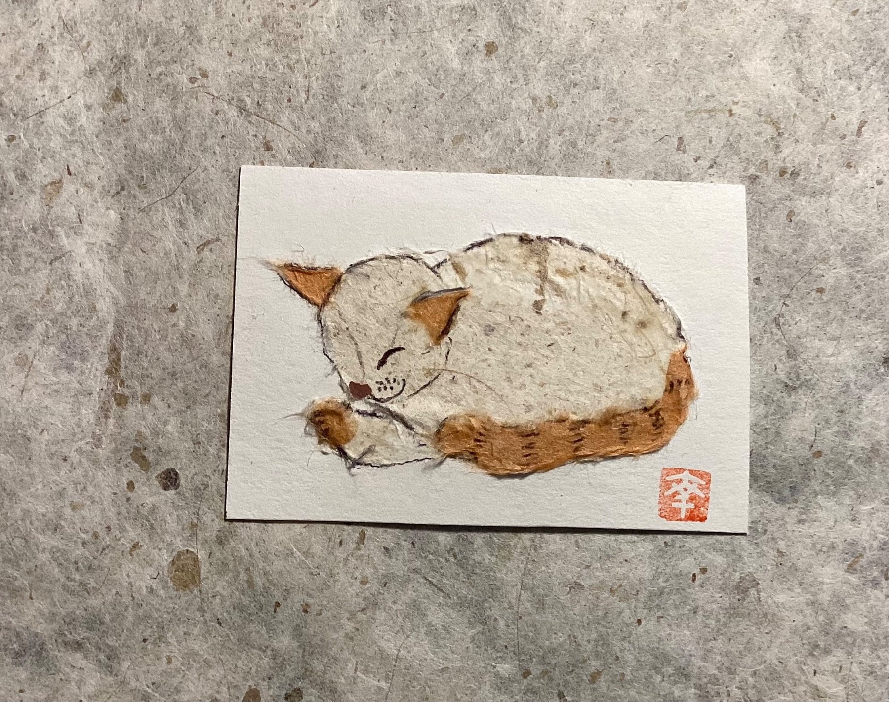 Japanese washi art - Nap time aceo art card