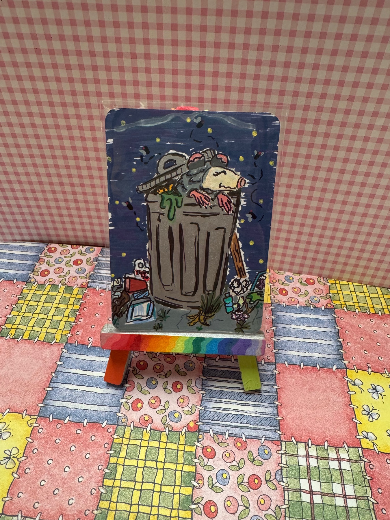 ‘Midnight Snack’ OOAK Opossum ACEO aceo art card
