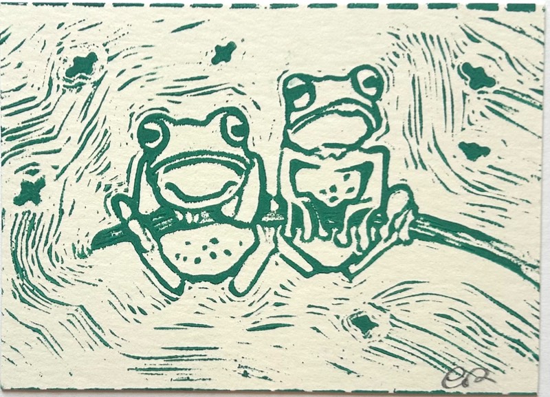 Frog Friends 5 aceo art card