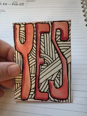 Bad Yes aceo art card thumbnail 2