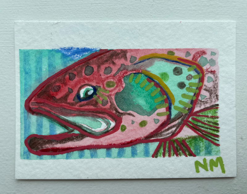 Rainbow Trout series - “Red & Green” original artwork aceo art card
