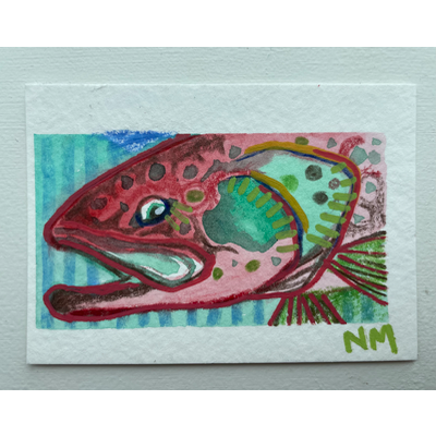 Rainbow Trout series - “Red & Green” original artwork aceo art card thumbnail 1