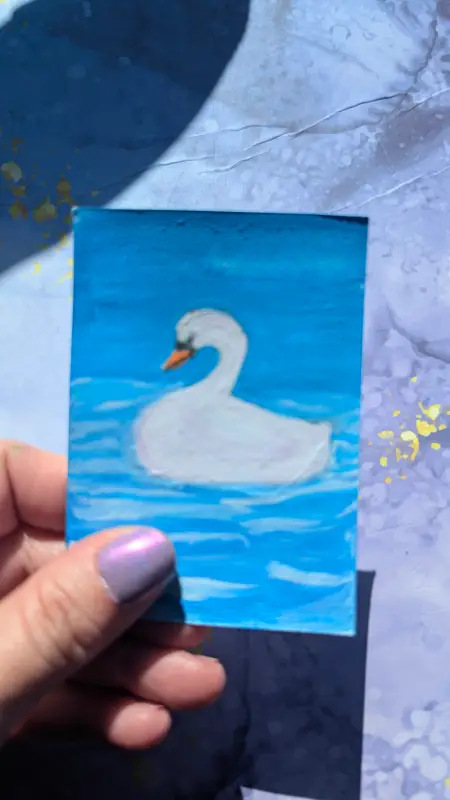 Swan on A Lake aceo art card