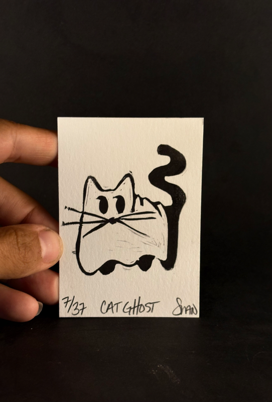 Cat Ghost aceo art card