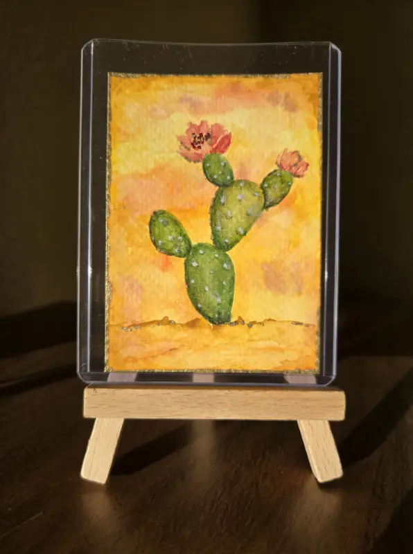 Prickly Bloom | Original ACEO Mini Painting | Cactus aceo art card