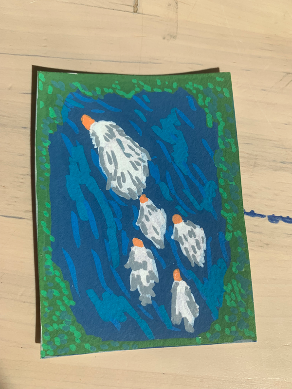 Mama duck and baby duckies aceo art card