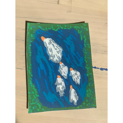 Mama duck and baby duckies aceo art card thumbnail 1