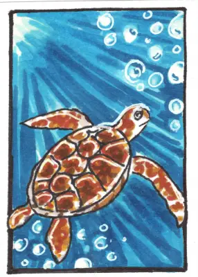 Sea Turtle aceo art card thumbnail 2
