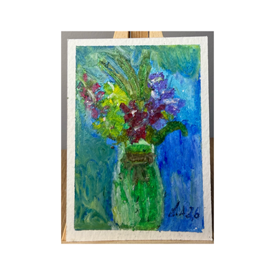 Spring Flowers Oil Pastel ACEO by Lyndsay Aznaurov aceo art card thumbnail 1