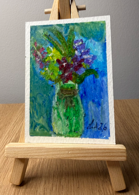 Spring Flowers Oil Pastel ACEO by Lyndsay Aznaurov aceo art card thumbnail 2