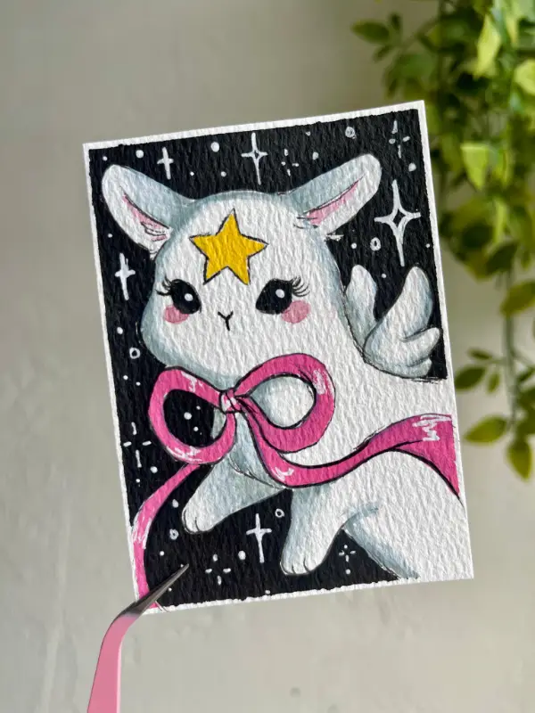 Bunny Star Angel aceo art card