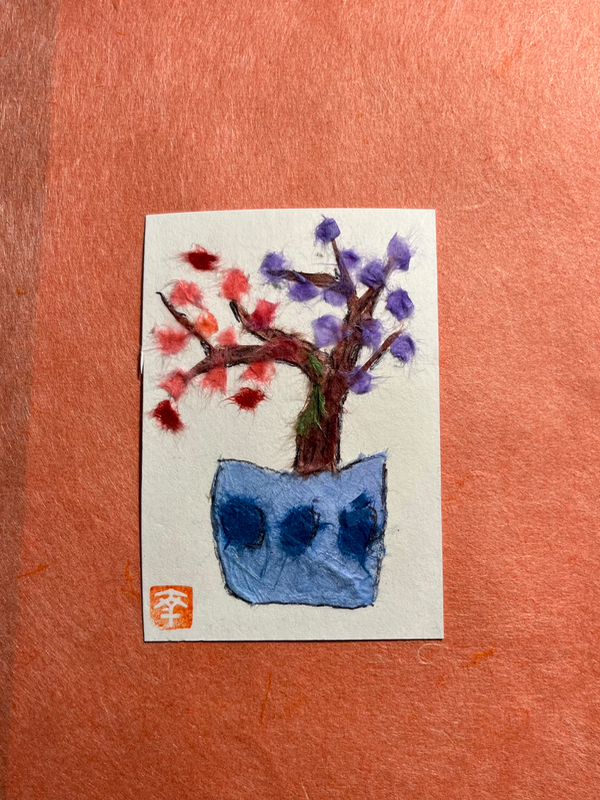 Bonsai - Japanese washi art aceo art card