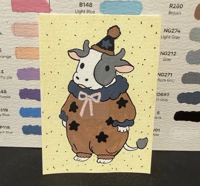 Clown cow aceo art card