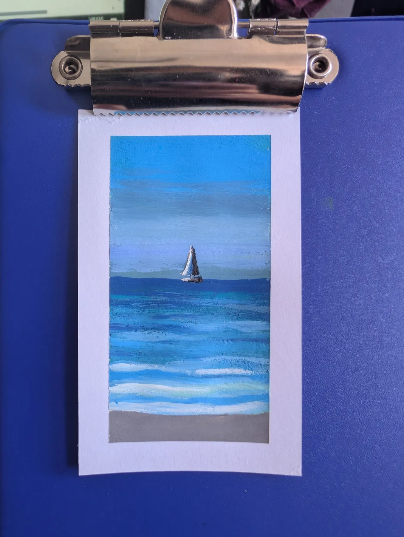 Sailboat on the Sea - mini painting 2x3 aceo art card