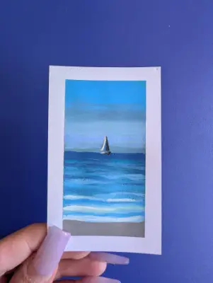 Sailboat on the Sea - mini painting 2x3 aceo art card thumbnail 2