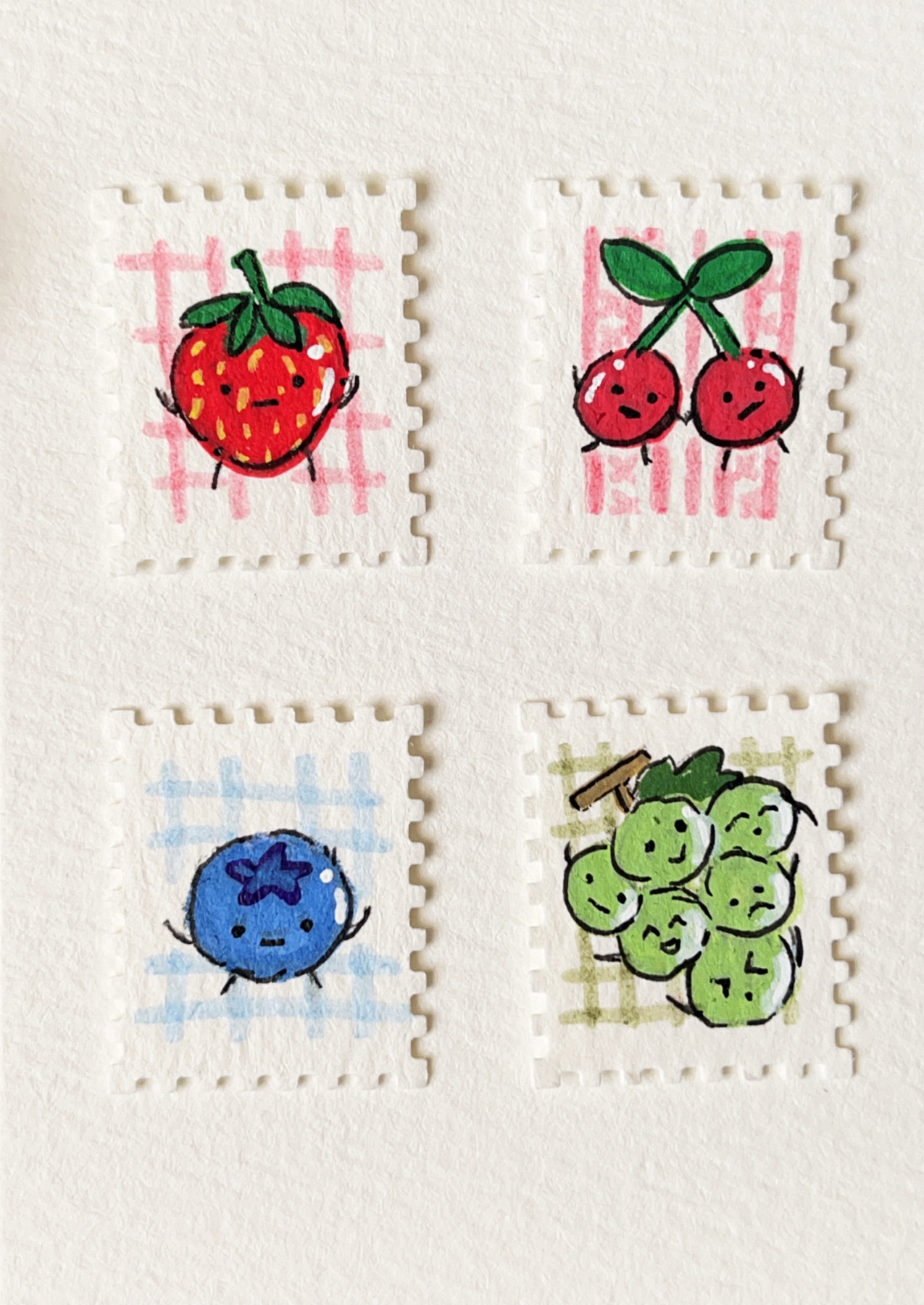 Tiny Stamps: Fruit Guys aceo art card