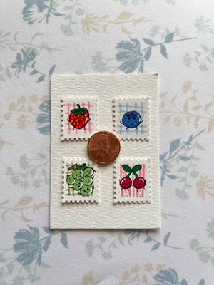 Tiny Stamps: Fruit Guys aceo art card thumbnail 2