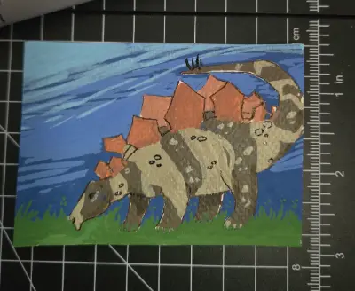 Stegosaurus on a Windy Day aceo art card thumbnail 1