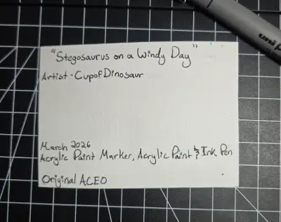Stegosaurus on a Windy Day aceo art card thumbnail 2