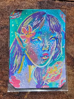 Blue Face aceo art card thumbnail 1