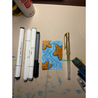 Summertime textured starfish in ripples of ocean water aceo art card thumbnail 2