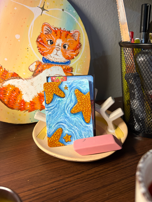 Summertime textured starfish in ripples of ocean water aceo art card