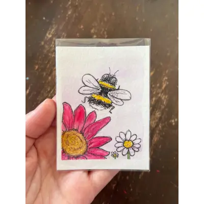 Bumble bee and flowers. aceo art card thumbnail 1
