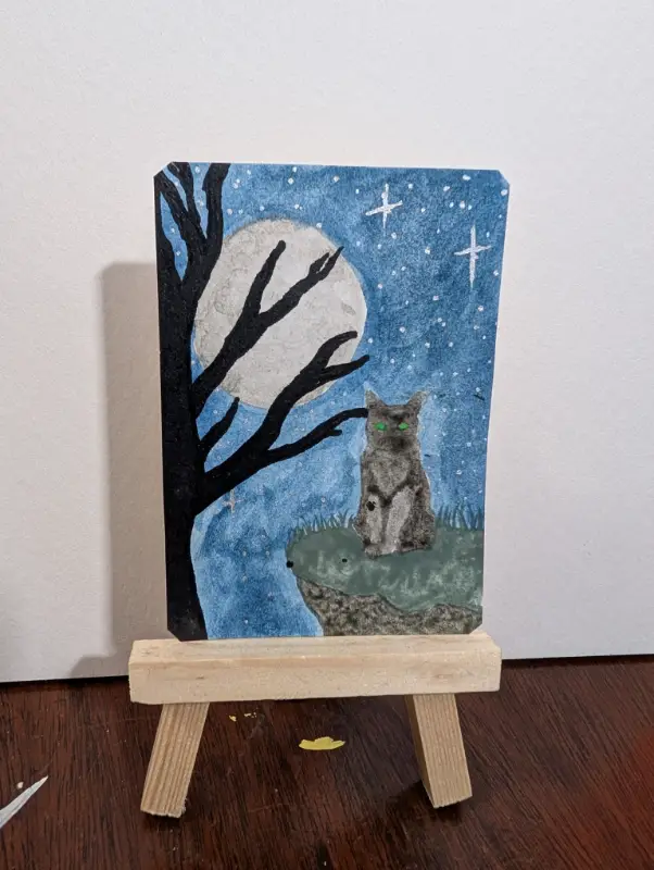 Full moon cat aceo art card