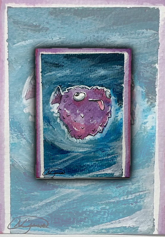 Pufferish in Water aceo art card
