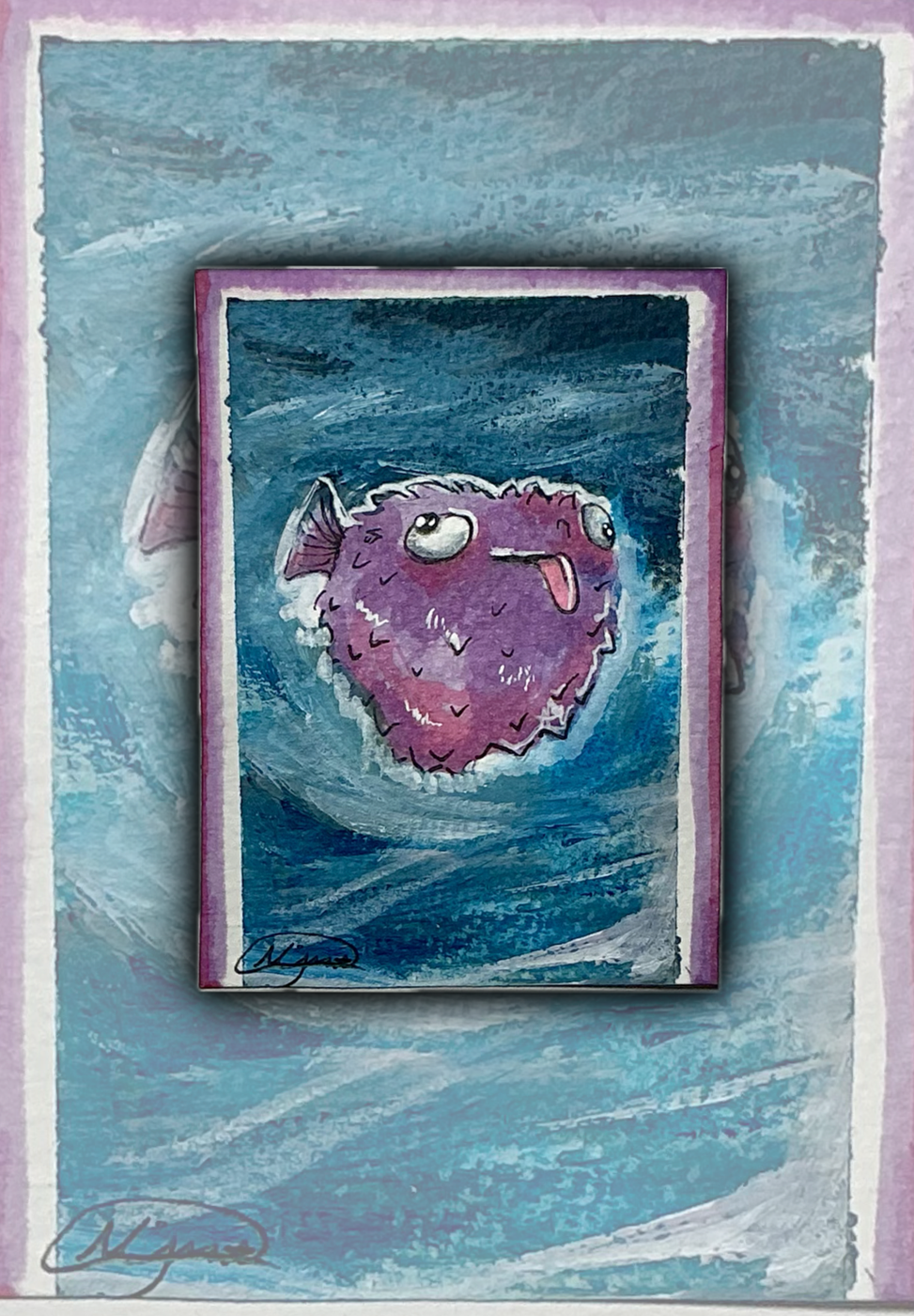 Pufferish in Water aceo art card