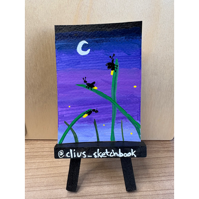 Fireflies in the Grass aceo art card thumbnail 2