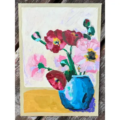 Flowers in Blue Vase aceo art card thumbnail 2