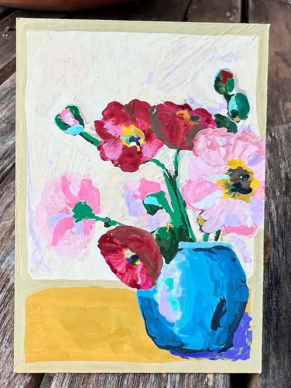 Flowers in Blue Vase aceo art card